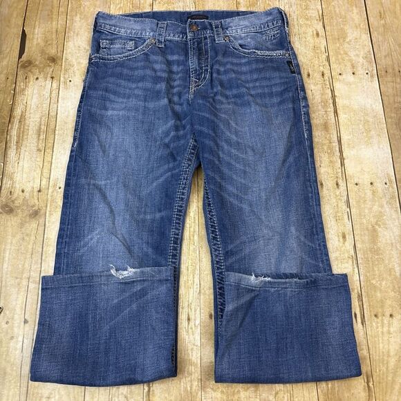 Silver Zac Jeans Relaxed Fit Straight Mens Thick Stitch Jeans Size 33 (34X30) - Picture 2 of 14